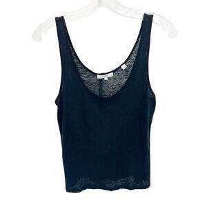 Vince Womens Black Linen Scoop Neck Tank Top Sleeveless Shirt Size Small